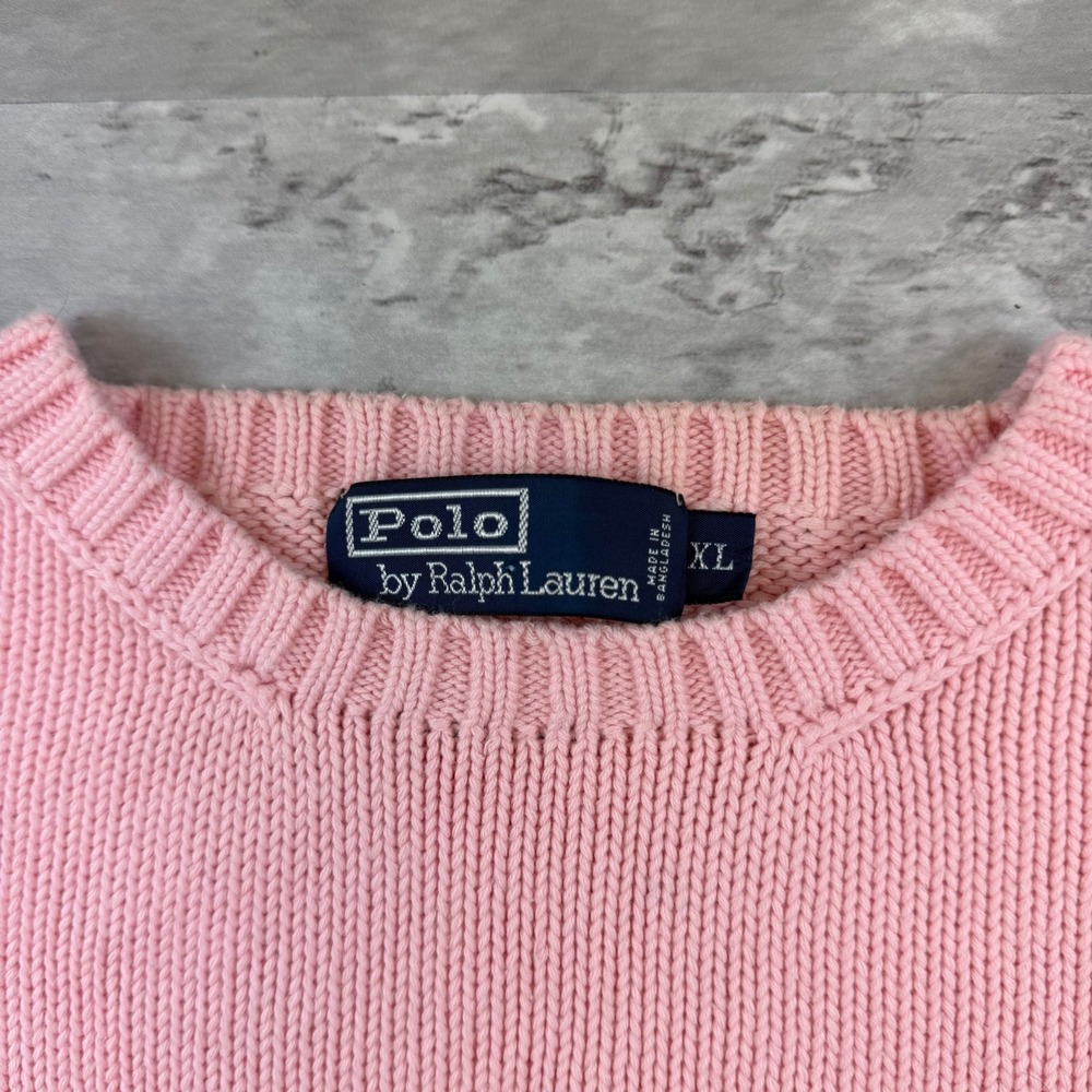 Polo Ralph Lauren Mens XL Pink Cotton Crewneck Knit Sweater Blue Pony Logo - Picture 5 of 7